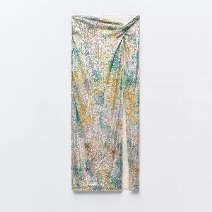 Zara Sequin Midi Skirt in Gold and Green